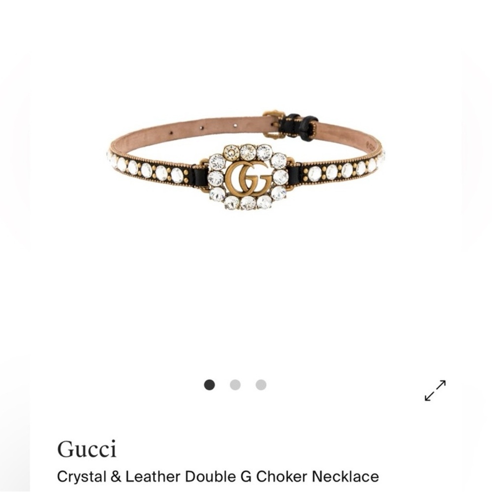 Gucci Calfskin Crystal Embellished Double G Choker Necklace Black - Picture 11 of 13